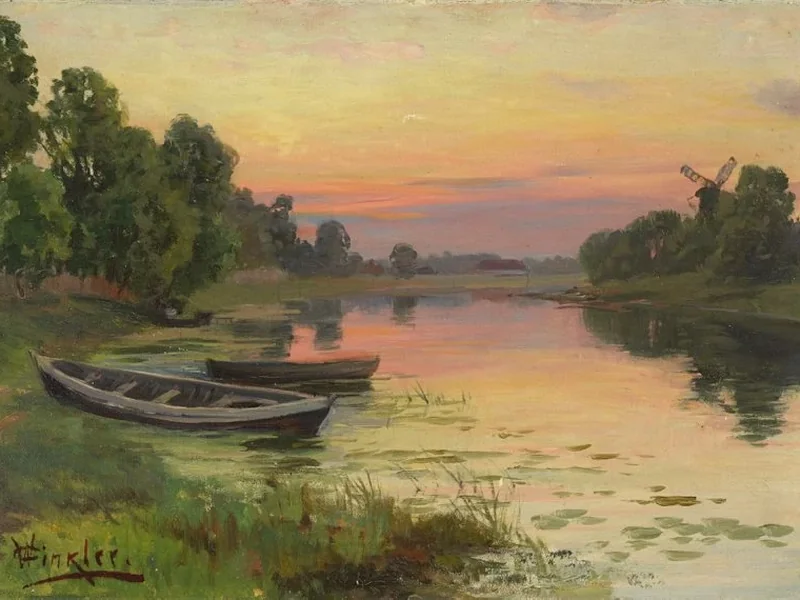 1860-Carl von Winkler - Fiume di sera